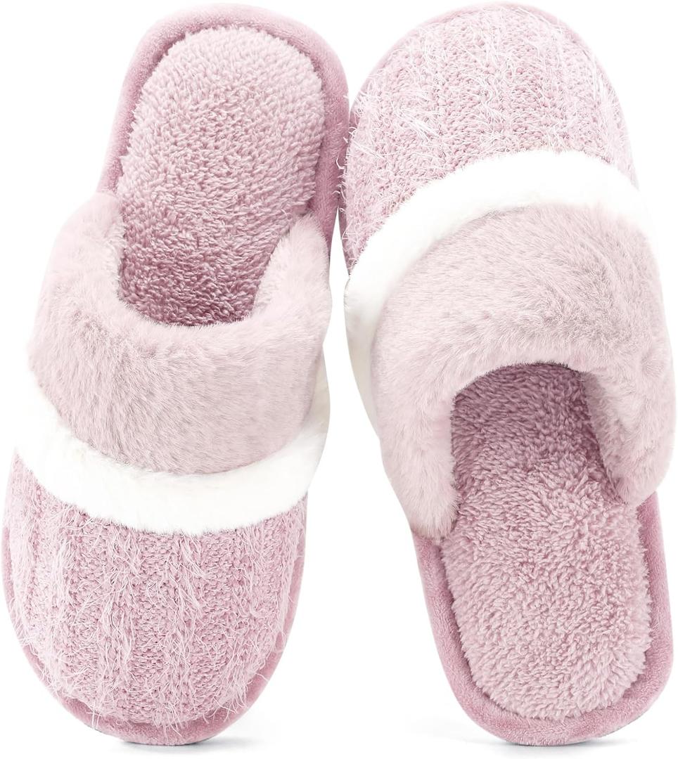 Cozy Slippers for Women Indoor and Outdoor Fuzzy House Shoes with Memory Foam Anti-Skid Sole Gifts for Women Mom Ladies (7-8 Women/5-6 Men, Dark Pink)