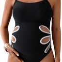 OYOANGLE Women's Maternity One Piece Swimsuits Cut Out Spaghetti Strap Pregnancy Bathing Suits Swimwear (Large, Black and White)