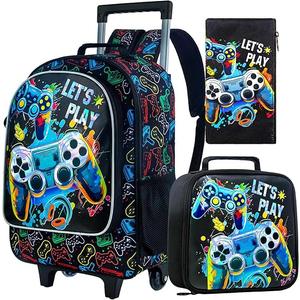KLFVB Rolling Backpack for Girls Boys, Kids Roller Wheels School Bookbag with Lunch Bag, Wheeled School Bag for Children