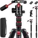 Tripod for Camera, 83" Camera Tripods & Monopods with Metal Handle, Professional Aluminum Tripods, Heavy Duty Tripod for DSLR Camera Lasers Spotting Scope Binoculars Telescope, Payload 35Lb (Red)