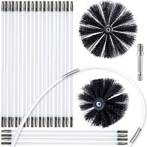 HOKLNUSE Dryer Vent Cleaner Kit Chimney Sweep Cleaning Tools Pellet Stove Cleaner Kit Air Dryer Duct Fireplace Brushes for Easy Lint Cleaning with 4" and 6" Brush Heads (Heavy Duty, 30Feet)