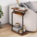 Narrow Side Table for Small Spaces, End Table for Couch, Slim Couch Tray Tables, Skinny Thin End Tables for Living Room, Bedroom, Rustic Brown