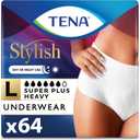 TENA Stylish White Incontinence Underwear for Women, Super Plus Heavy Absorbency, Adult Diapers, Large (Waist Sizes 37in-50in), 64 Count (2 packs of 16)