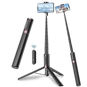 TONEOF 67" Magnetic Cell Phone Selfie Stick Tripod, Smartphone Stand All-in-1 with Integrated Wireless Remote, Portable, Lightweight, Extendable for iPhone/ Android(Black)