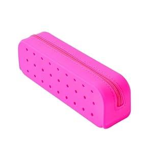 RSRSLEII Cute Silicone Makeup Brush Holder with Holes, Soft Portable Cosmetic Brush Bag with Zipper, Travel Makeup Brush Case（02Hot Pink）