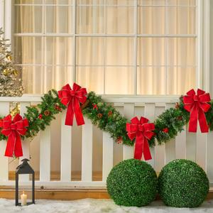 JOYIN 3 PCS Christmas Red Velvet Bows 14" x 12", Large Xmas Golden Edged Red Velvet Bow Tree Decor for Christmas Home Wreath Decoration