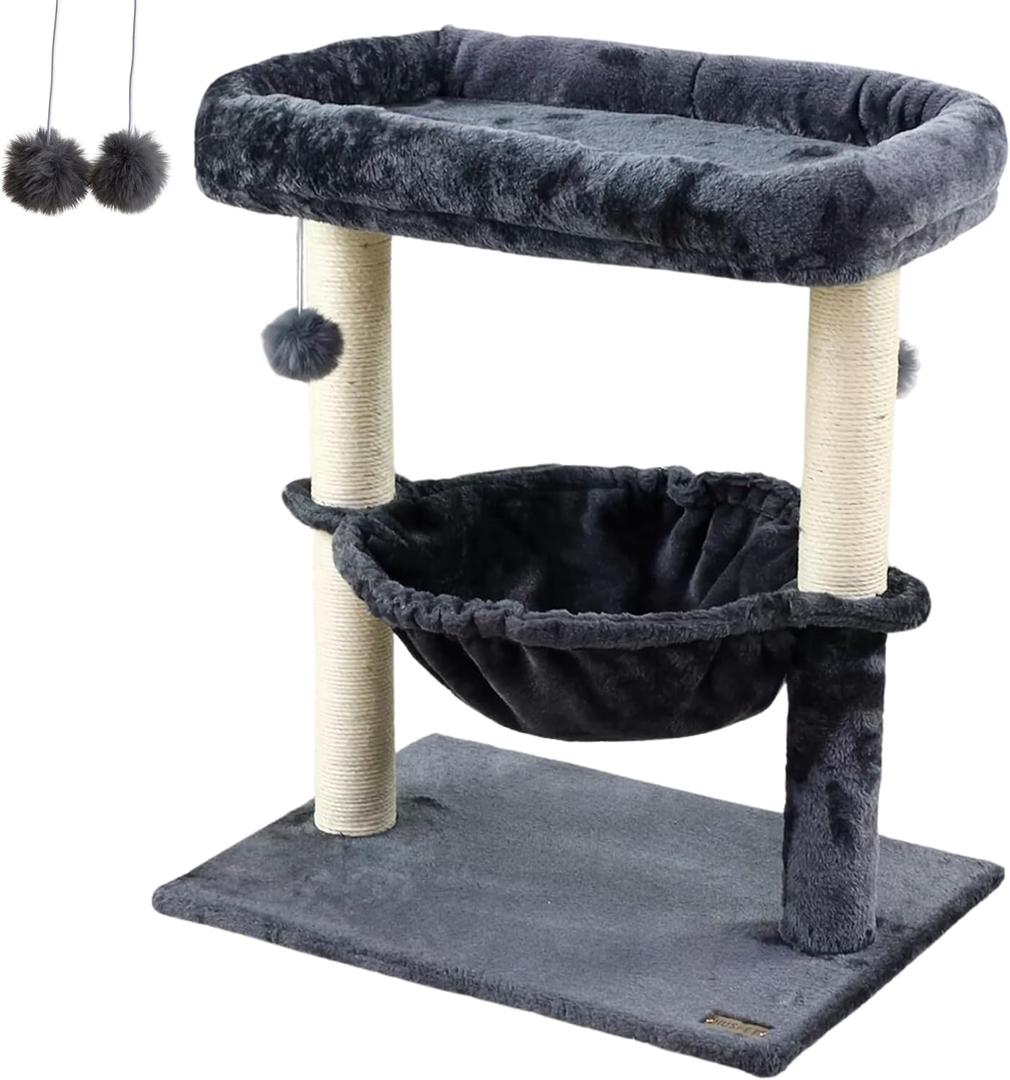 24-inch Cat Tree for Indoor Cats & Kittens  Multi-Level Cat Tower with Hammock & Scratching Post  Sturdy Perch for Large Cats  Space-Saving Small Cat Bed (Dark Gray)