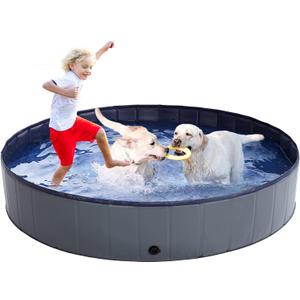 Dog Pool - Dog Pools for Large Dogs, Pet Pool Hard Plastic, Foldable Pool for Dogs Cats and Kids (63inch.D x 12inch.H, Grey)