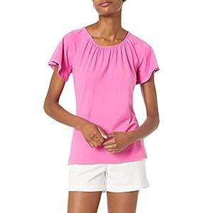 Amazon Essentials Women's Classic Fit Cape Sleeve Open Crewneck T-Shirt, Bright Pink, Small