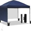 10x10 Pop Up Canopy Tent with 2 Sidewalls, Easy Up Canopy Upgraded Outdoor Party Sun Shade Tent Portable Gazebo for Beach Camping Events with Carry Bag and 4 Sand Bags (Navy Blue-New)