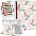 Kidcube for Kindle Fire HD 10/10 Plus Tablet Case - 13th/11th Generation (2023/2021) 10.1" Women Girls Cute Girly Cactus Design Rotating Stand Pencil Holder Folio Cases for Amazon Fire HD 10/10 Plus