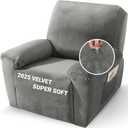 ZNSAYOTX 2025 Velvet Oversized Recliner Cover 3-Piece, Luxury Plush Recliner Chair Covers with Elastic Band & Ties Stay in Place, Stretch Reclining Slipcover for Lazy Boy Soft Washable (Grey)