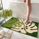 Color&Geometry Cute Leaf Bathroom Rug, Plush Absorbent Non Slip Washable Plant Decor Bath Mat, Ideal for Shower Sink, Bathtub Floor, Bedroom, Kids Room, 31x31, Green