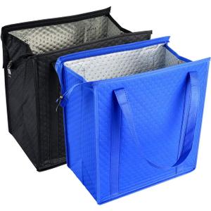 2PCS Refrigerator Grocery Bag,Cooler Bag,Zipper,Black,Blue, Medium