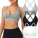 WANAYOU Sports Bras for Women, Deep V Neck Adjustable Spaghetti Strap Criss Cross Back Sports Bra Padded Gym Bralettes 3 Pack, M
