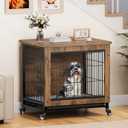 YITAHOME Dog Crate Furniture with Cushion, Dog Kennel Indoor with Wheels, 27" Dog Cage with Double Doors for Small Dog (Rustic Brown)