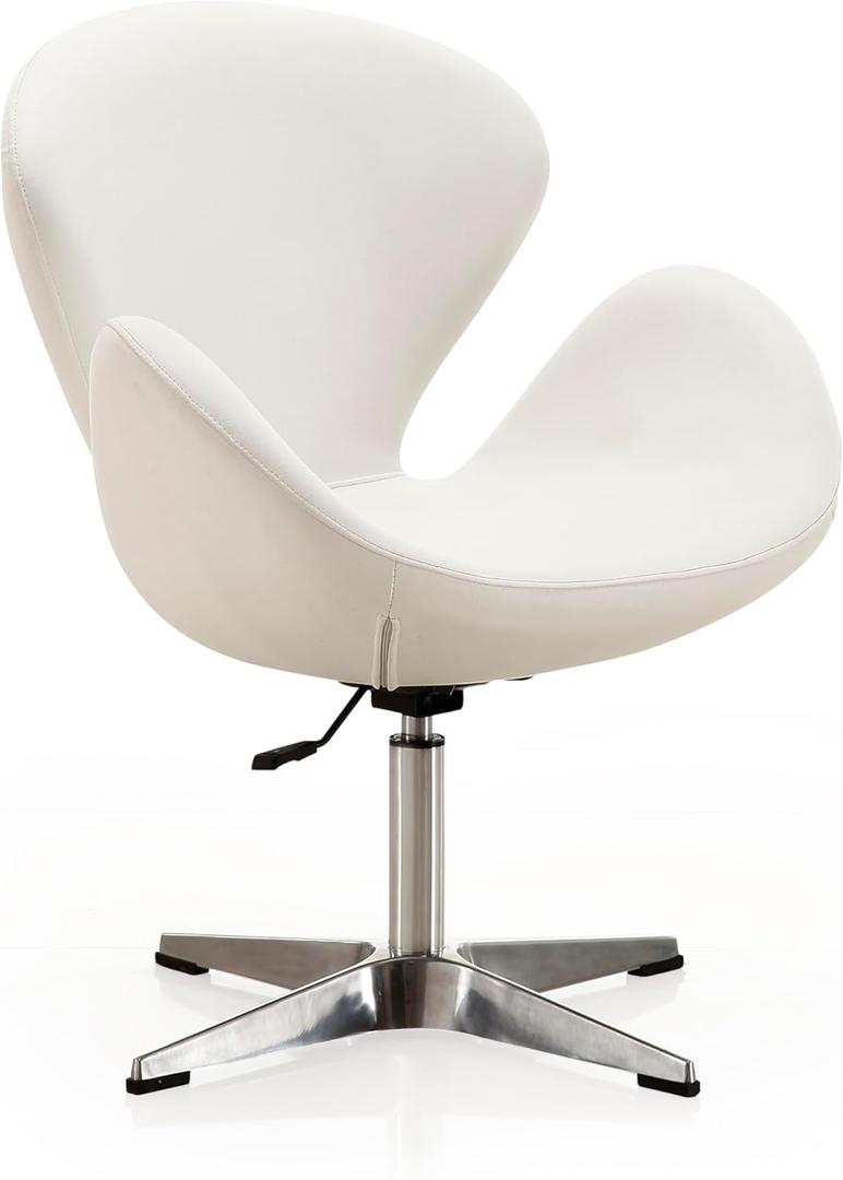 Manhattan Comfort Raspberry Adjustable Swivel Accent Chair with 360 Turn, Polished Chrome Base, Modern Retro Design, Versatile Seat Ideal for Any Room, Set of 1, White