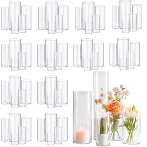 60pcs Glass Vase Cylinder Vases for Centerpieces Small Flower Glass Clear Vases Home Decor Centerpiece Table Flower Vase Decorations for Wedding DecorationHoliday Mixed Sizes Tall (60pack-4+6+7.5+8+10inch)