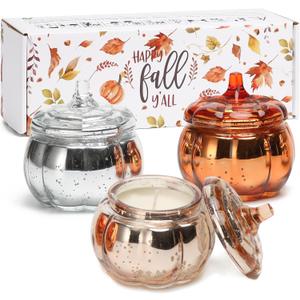 Pumpkin Shaped Candle, Pumpkin Spice Scented Candle Gift Set for Fall Thanksgiving Halloween 3x4.5oz