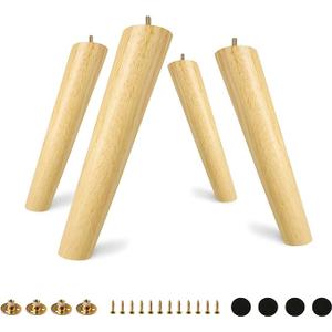 FoDau770 Rubber Wood Furniture Legs 10 Inches, Slant Tapered Wood Feet Mid Century Sofa Legs Set of 4, 5/16" UNC Furniture Feet Replacement Parts for Cabinet Couch Dresser Chair Ottoman Table, Varnish 