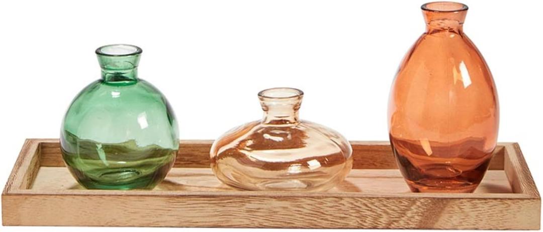 47th & Main Flower Vases on Rectangular Wooden Tray Vase for Home Dcor, Set of 3, Multicolor
