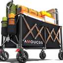 AMADA HOMEFURNISHING Wagons Carts Foldable, Collapsible Wagon with 360 Rotating Wheels and Side Pocket, Large Capacity 350LBS Foldable Wagon Cart for Shopping, Garden, Camping,Sports and Outdoor Use