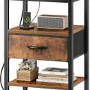 SUPERJARE Nightstand with Charging Station, Bed Side Table with Adjustable Fabric Drawer, Night Stand for Bedroom, 3-Tier Storage End Table, for Living Room, Rustic Brown (M (11.8"D x 15.7"W x 23.4"H))