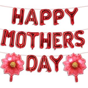 2 x Red Happy Mothers Day Balloons Set, 16 Inch Mothers Day Foil Balloons Sunflower Balloon for Mother's Day Party Decorations, Mothers Day Decorations for Home Party Supplies