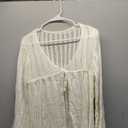 Saodimallsu Womens Summer Lightweight Tie Front Cardigans Crochet Knit Long Bell Sleeve Casual V Neck Beach Cover Ups (Medium, White)