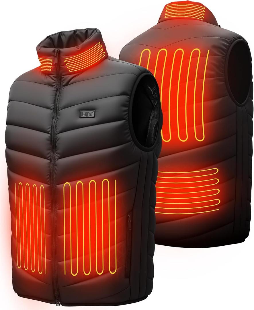 Puffer Classic Heated Vest for Men Women, 3 Heating Levels 12 Heating Zones, USB Electric Heated Vest for Outdoor Motorcycle Camping Fishing Skiing Cycling Hunting Golf, Size XL (Not Included Battery) (Black, XXL)