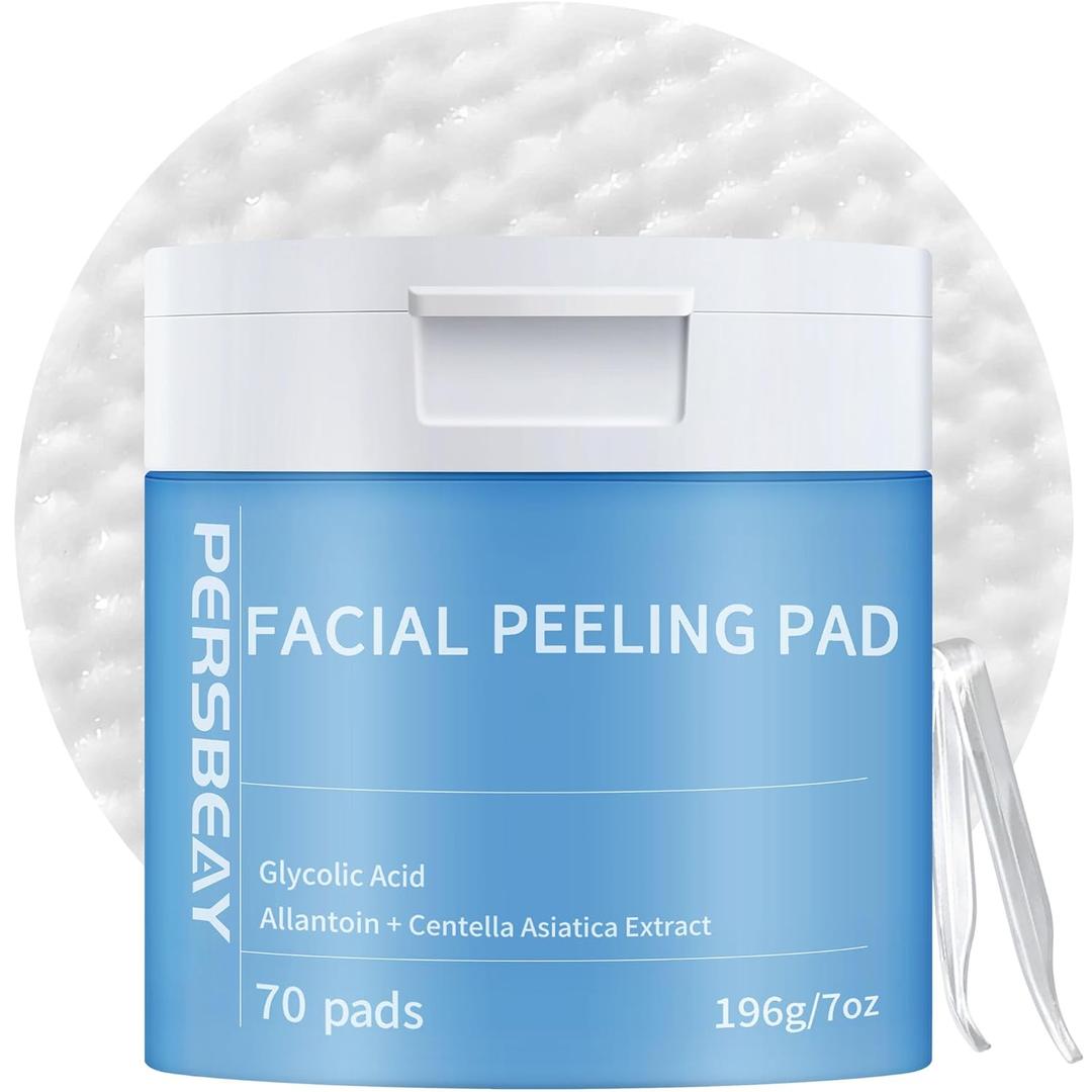 Persbeay Glycolic Acid Pads, Exfoliating Toner Pads for Facial Radiance, Dual Action Gentle Face Pad for Deep Cleaning Effect |Peels & Daily Skin Renewal |Salicylic Acid & Vitamins B3 |70 Count (Blue)