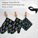 Cactus Oven Mitts and Pot Holders Sets Succulents Potted Plant Garden Nature Heat Resistant 3pcs for Cooking Baking BBQ