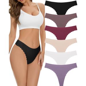 FINETOO 6 Pack Seamless Thongs for Women No Show Wavy Edge Side Women's Thong panties Ladies Underwear Sexy S-XL (Medium)