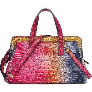 Women Fashion Crocodile Print Handbag Shoulder Satchel Top Handle Crossbody Bag (1-colorful Rose and Blue)