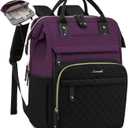LOVEVOOK Laptop Backpack for Women, 15.6'' Waterproof Nurse Bag Teacher Work Backpack Purse for Women, Travel Computer Backpack for College Office Business Ladies (Dark Purple Black)