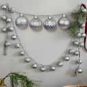 6.5 ft Silver Ornament Garland Neutral Textured Christmas Shatterproof Ornaments Garland 2 Inch 24 Ball Vintage Rustic Farmhouse Ball Xmas Decor for Mantel Indoor Outdoor