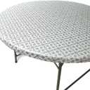 Fits Tables up to 55" to 60" Inch Round Tablecloth Elastic Silver Patterned Large Round TableCover Wedding Plastic Vinyl Fitted Table Cloth Flannel Backing Holidays Xmas Outdoor Party