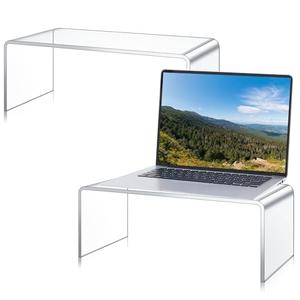 RattanView 2 Pcs 15 Inch Large Acrylic Risers Display Stands 8 mm Thick Acrylic Shelf Riser Showcase for Collectibles Jewelry Cupcakes Food Figures Perfume Cabinet (Clear)