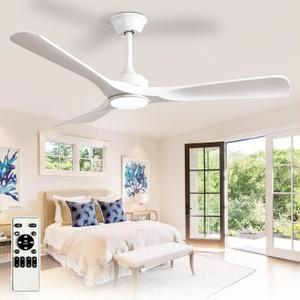 Outdoor Ceiling Fan with Light: 52 Inch 3 Blade Outdoor Fans for Patios - Modern White Ceiling Fan with Dimmable Light Remote APP Control Ultra Quiet Reversible DC Motor Timer