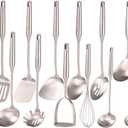 18/10 Stainless Steel Cooking Utensils Set - 16 PCS All Metal Small & Large Kitchen Spoons, Serving Utensils - Whisk, Masher, Fork, Tongs, Solid/Slotted Spoon, Spatula, Turner, Ladle, Skimmer, Pasta