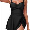 Blooming Jelly Womens One Piece Swim Dress Tummy Control Swimsuits Modest Bathing Suit Full Coverage Swim Skirt (XX-Large, Black)