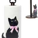 Black Cat with Pink Bow Paper Towel Holder - Wooden Paw Kitten Decorative Toilet Paper Stand for Countertop Kitchen Bathroom Roll Standing Organizer Table Decor Cat Lovers Housewarming Gift