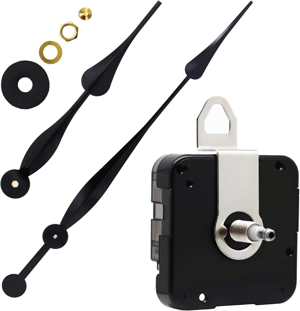 YOUNGTOWN High Torque Long Shaft Clock Movement Mechanism with 12 Inch Long Spade Hands Thread Length is 15.4 mm (39/64 inch) (1 Set)