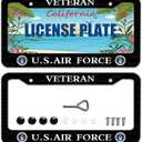 2 Pack Veteran US Air Force Design License Plate Frame USAF Decorative Stainless Steel Car License Plate Cover for Men Women Boys Girls Fans 12 X 6 Inch