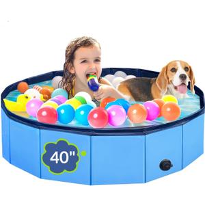 Dog Pool, Foldable Pet Swimming Pool with 6mm High-Strength PP Board, Hard Plastic Collapsible Doggy Pools for Small Dogs Kitty Duck, Non-Slip Doggie Bathtub Quick to Set Up and Drainage Hole, 40" (Skyblue)