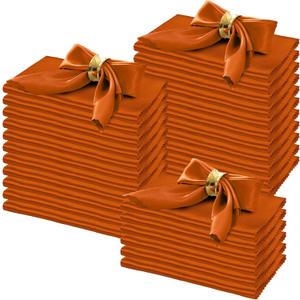 Horbaunal 100 Pack Satin Napkins 17" x 17" Square Dinner Napkins with Elegant Lace, Soft Cloth Napkins for Parties, Weddings, Events, Burnt Orange