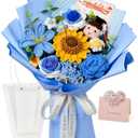 Crochet Graduation Flower Bouquet, Sunflower Rose Tulip, Blue