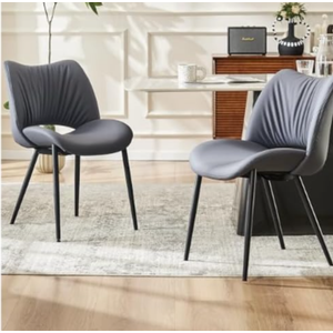 YOUTASTE Modern Dining Chair Set of 2 Armless Hollow Mid Back Office Desk Living Room Chair No Wheels Wide Seat Accent Vanity Chair PU Leather Padded Home Kitchen Restaurant Gray