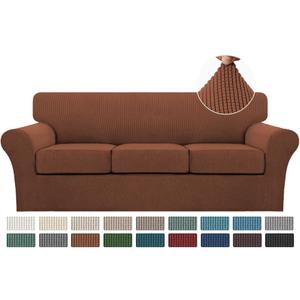 Turquoize 4 Piece Sofa Covers for 3 Cushion Couch Slipcover Soft Cover Dogs-Washable Furniture with Individual Covers,Feature Jacquard Fabric(3 Cushion Sofa, Caramel)