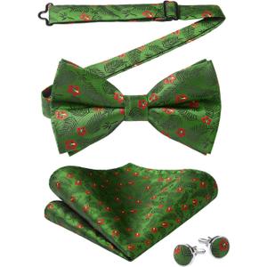 HISDERN Bow Ties for Men Pre-Tied Bow Tie Floral Paisley Handkerchief Classic Formal Bowtie and Pocket Square Cufflinks Set